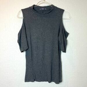 ACEMI Dark Charcoal High Neck Cold Shoulder Top Size M